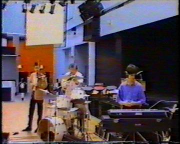 The Durutti Column in rehearsal at FAC 51 The Hacienda on 16 August 1987; (l-r) John Metcalfe, Bruce Mitchell, Vini Reilly
