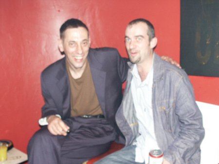 A Certain Ratio live at The Band On The Wall, 3 April 2004 - Jez Kerr and Robin (ex-ACR manager) backstage