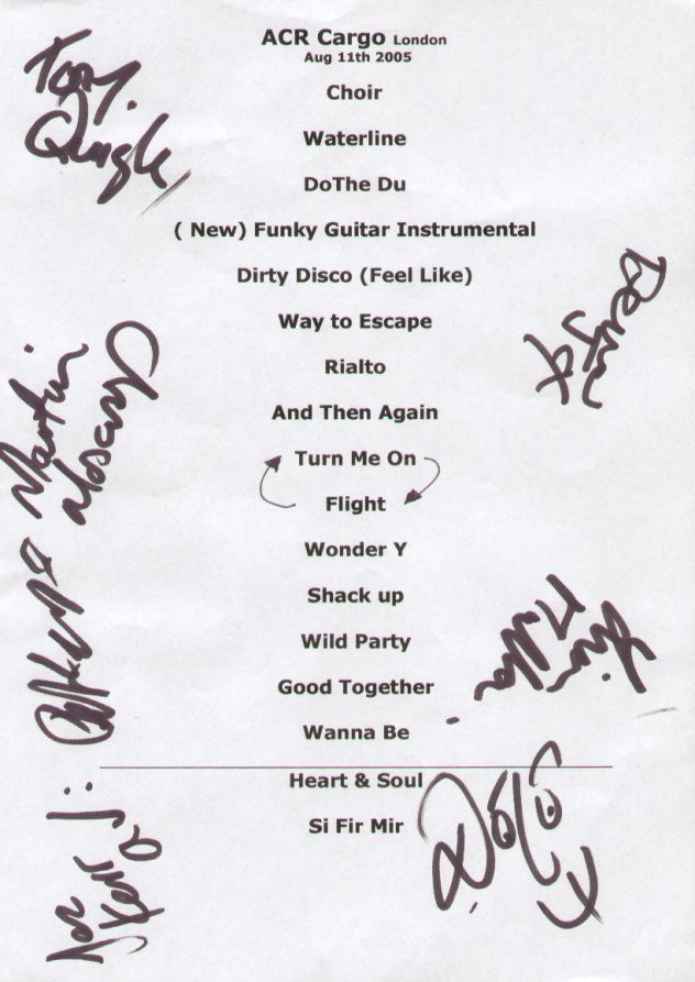 A Certain Ratio - Cargo, London on Thursday 11 August 2005; signed setlist