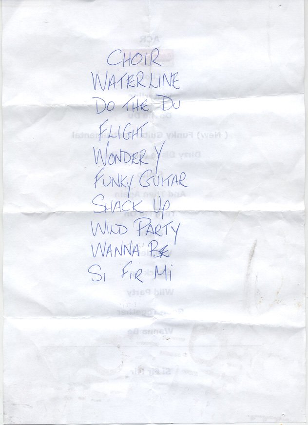 A Certain Ratio live at Moorfest,  Manchester - 13 August 2005; handwritten setlist