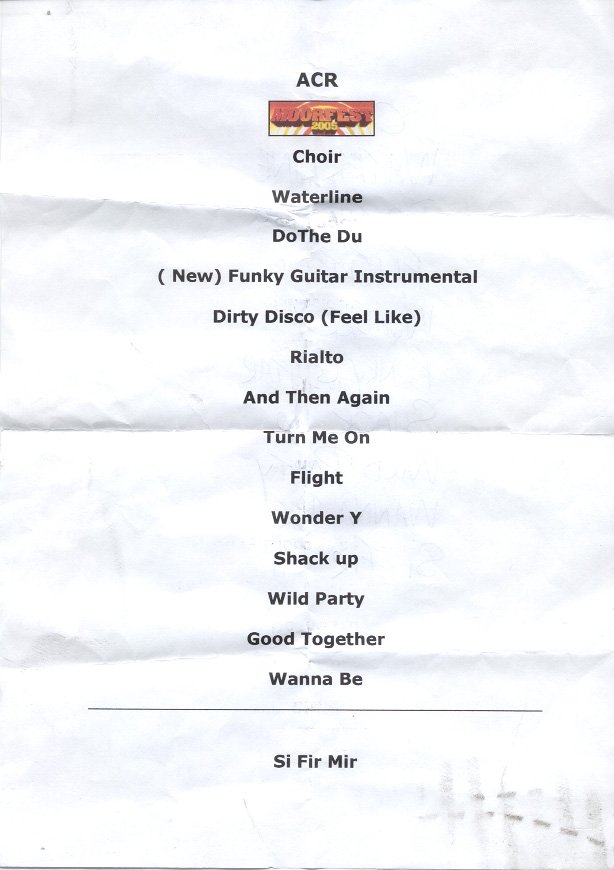 A Certain Ratio live at Moorfest,  Manchester - 13 August 2005; printed setlist