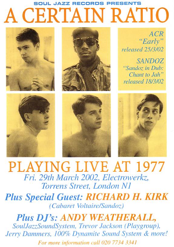 Flyer for ACR live at Electrowerkz, Islington, London on Friday 29 March 2002