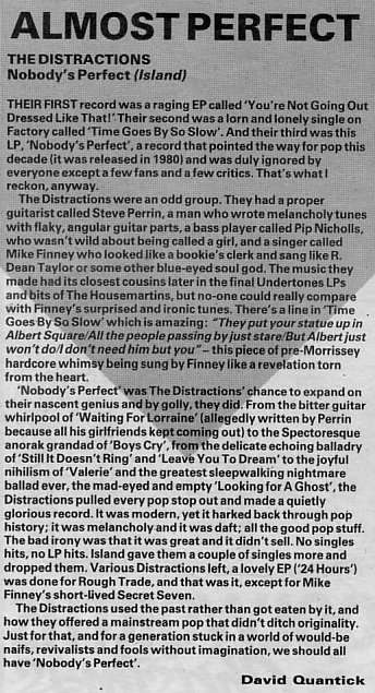 NME 12 December 1987 'Rewind' article on The Distractions