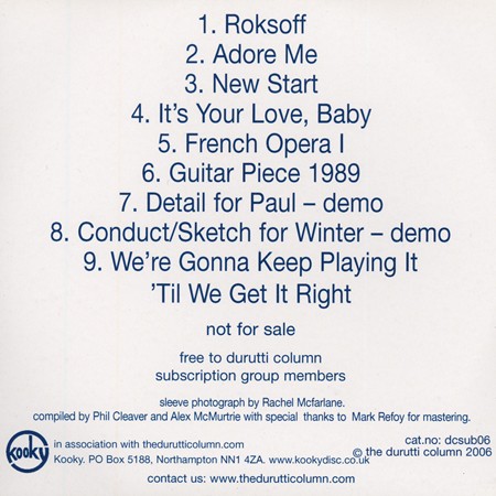 The Second Durutti Column Subscription Service CD 2006; front cover detail