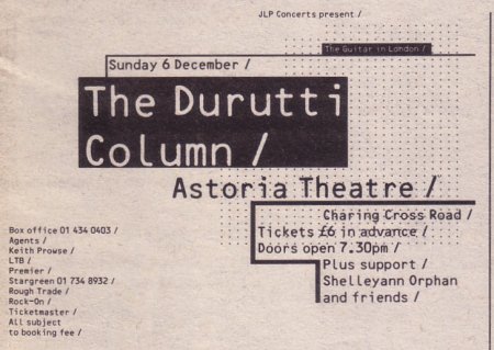 The Durutti Column - Astoria Theatre, London, Sunday 6 December 1987; advert for gig in NME 5 December 1987