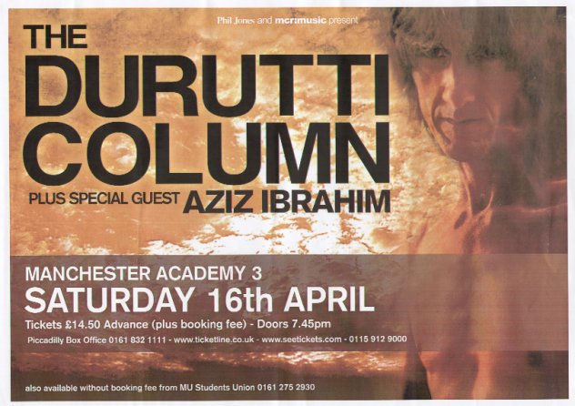 The Durutti Column - Manchester Academy 3 - 16 April 2005; poster