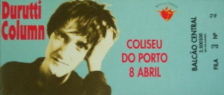 Detail of ticket for The Durutti Column live at Coliseu do Porto, Porto, Portugal, 8 April 1995