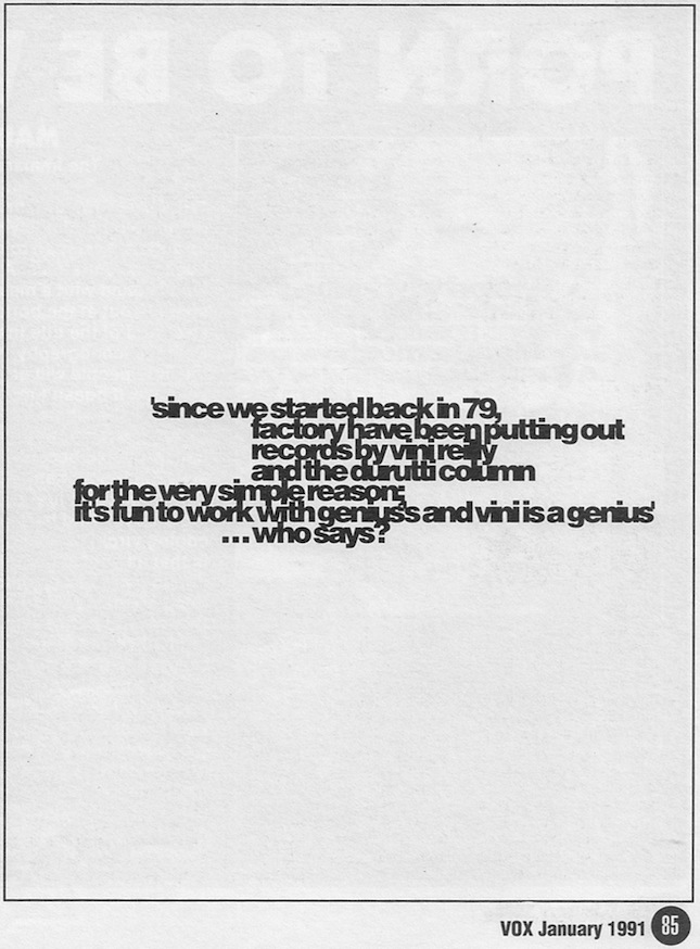 FACT 274 Obey The Time; advertisement in Vox magazine [1 of 3]