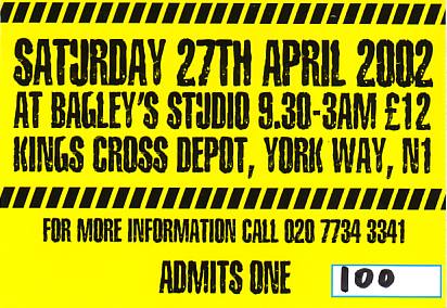 Ticket for E.S.G. live at Bagley's Studio on Saturday 27 April 2002