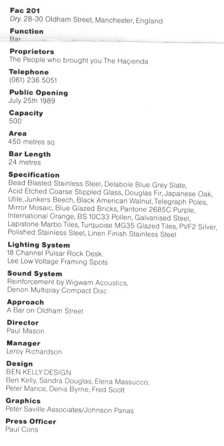 FAC 201 Dry; detail of poster (A2 full size) giving full specification