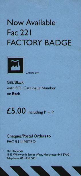 Fac 221 Factory badge - advert