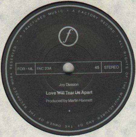 FAC 23 Love Will Tear Us Apart; label detail