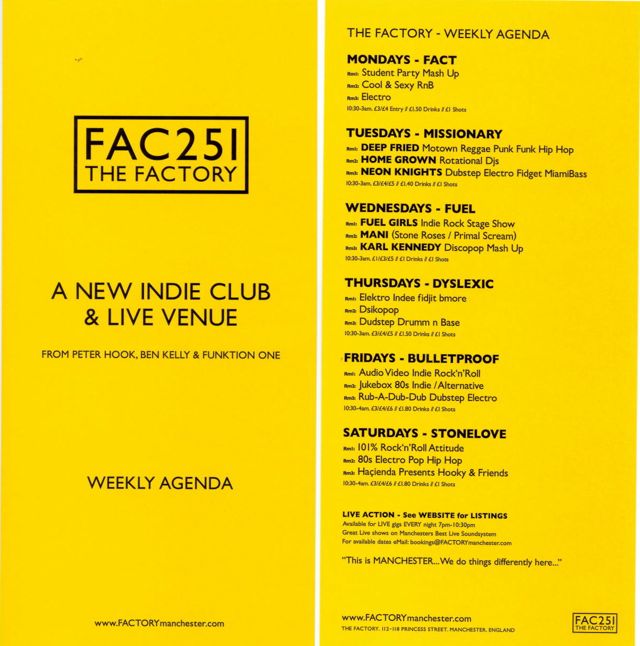 FAC 251 The Factory; details of the line-up