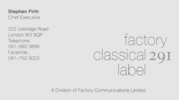 FAC 291 Factory Classical business card