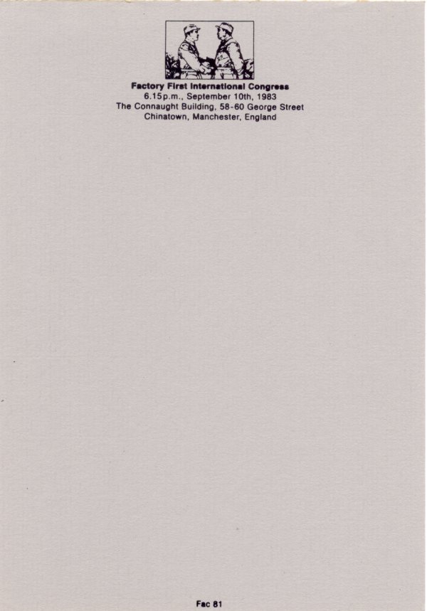 FAC 81 Factory Records International Congress stationery