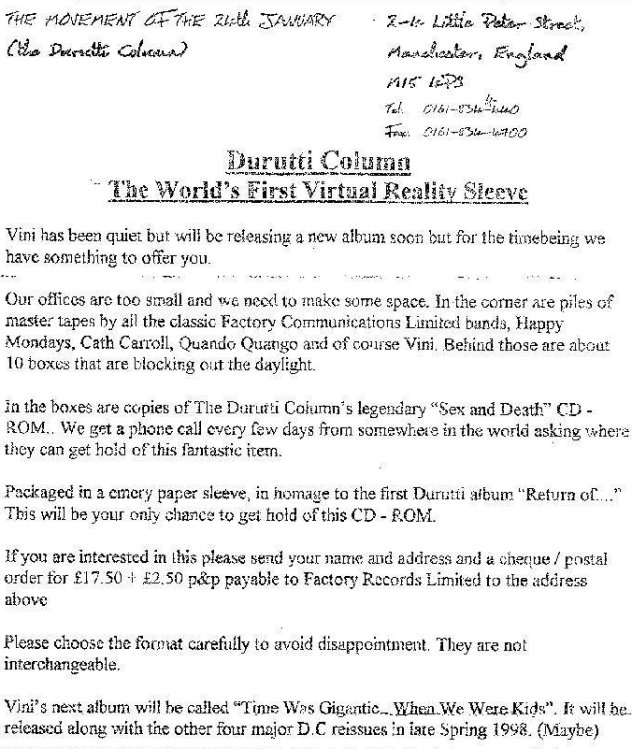FACDR  2.11 Sex and Death The CD ROM - letter from the Movement of the 24th January
