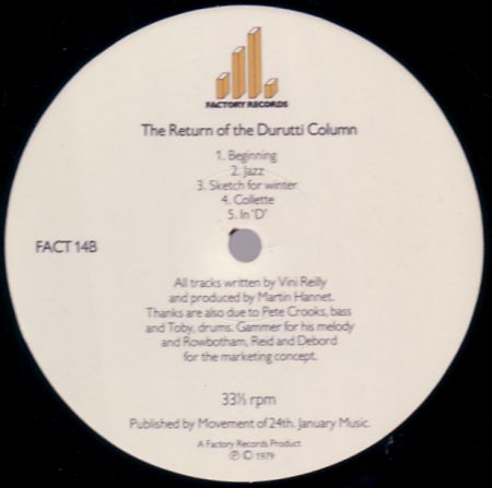 FACT 14 The Return Of The Durutti Column; B-side label detail