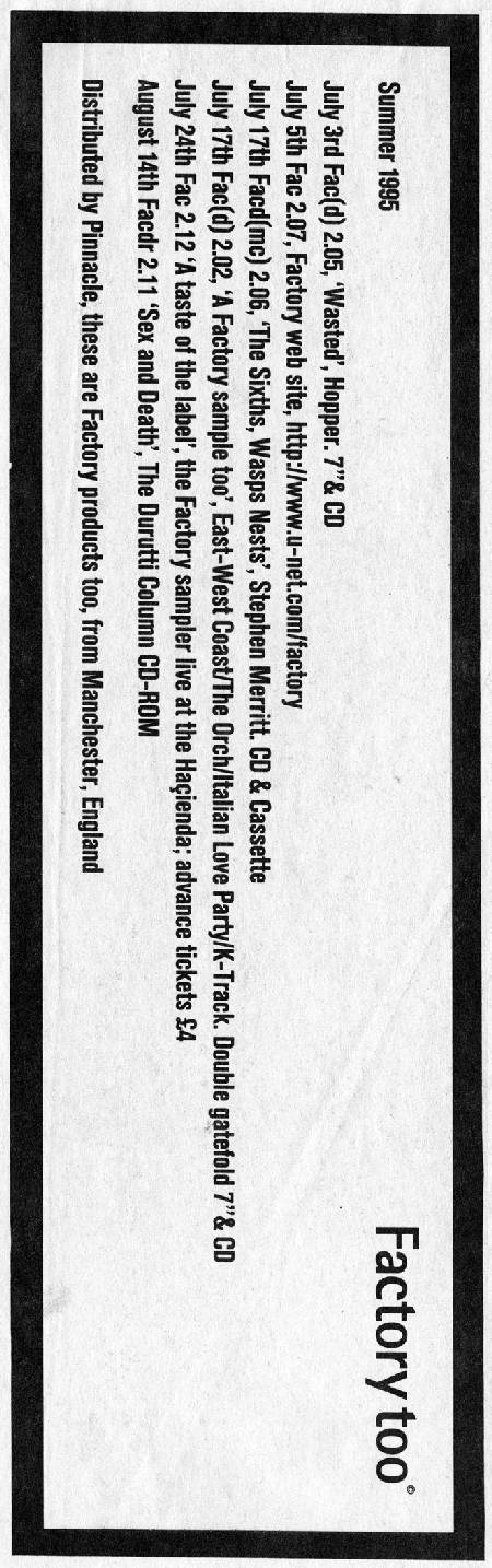 Factory Too Summer 1995; press advertising