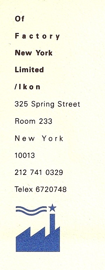 FACTUS 19 Of Factory New York Limited / Ikon Stationery; detail [1]