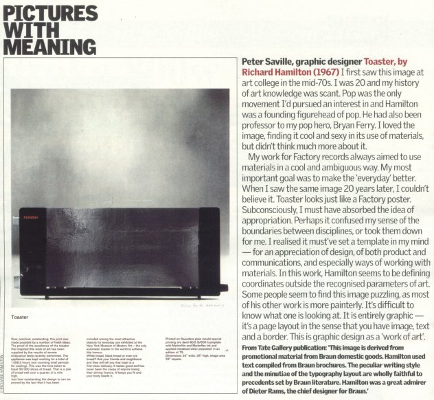 Peter Saville - Pictures With Meaning - The Guardian 4 September 2004