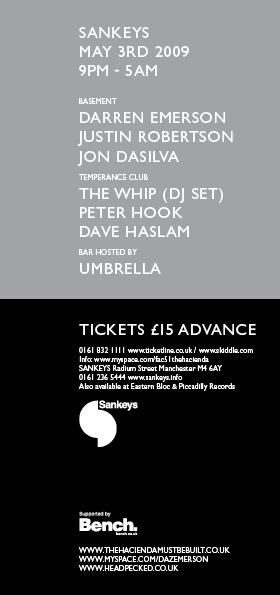 FAC 51 The Hacienda 27th Birthday Party Sankeys 3 May 2009; flyer front