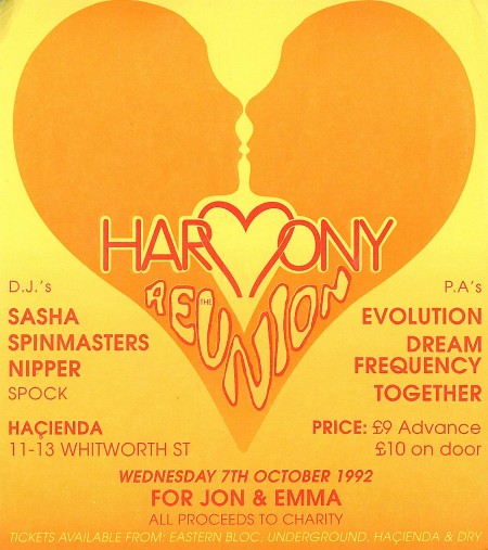 Harmony: The Reunion - Wednesday 7 October 1992; flyer detail
