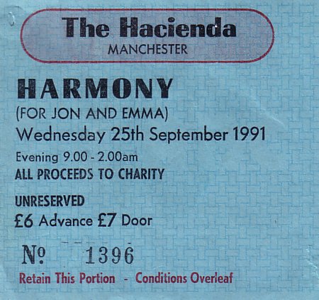 Fac 51 The Hacienda Harmony; front detail of ticket