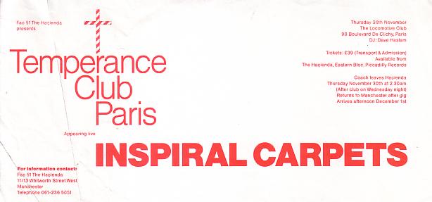 FAC 51 The Hacienda - Temperance Club Paris  - Inspiral Carpets - Thursday 30th November 1989; detail of flyer