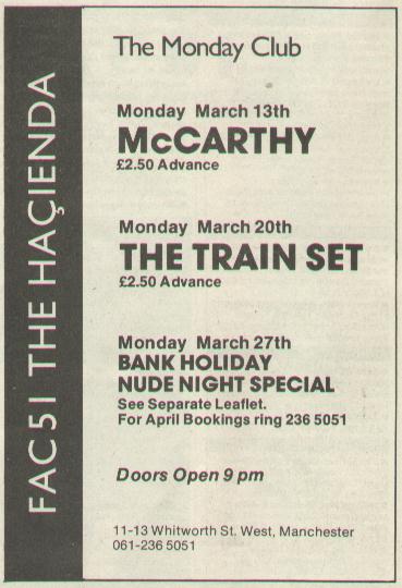 FAC 51 The Hacienda Monday Club flyer