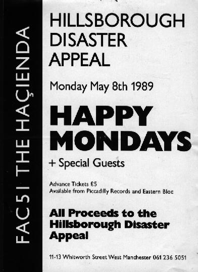 Flyer for Hillsborough benefit gig at The Hacienda