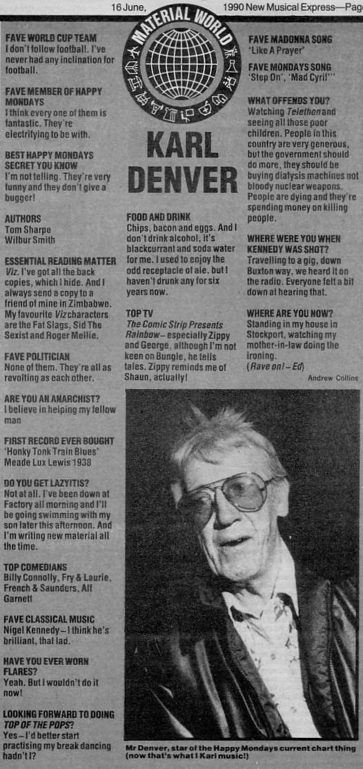 The Material World Of Karl Denver (NME 16 June 1990)