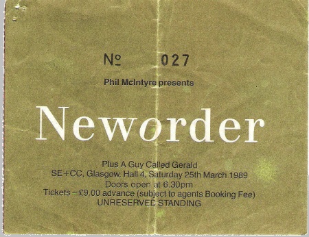 New Order live at Glasgow SE+CC, 25 March 1989; ticket