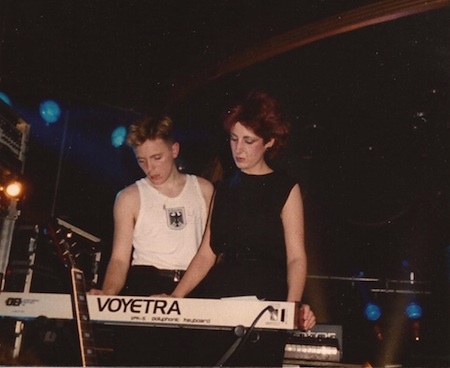 New Order live at Bradford Caesars Palace 19 March 1984 - Bernard and Gillian during Thieves Like Us [photo credit: Rob Pearce]