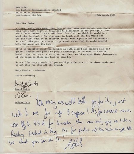 Initial letter to Hooky dated 28 March 1989 with handwritten reply