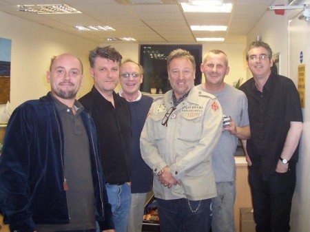 Peter Hook Section 25 Live - group photo taken at rehearsals on 6 October 2008 (L to R: Phil (Guitar Tech), Ian Butty, Larry Cassidy, Peter Hook, Vin Cassidy and Steve Stringer)