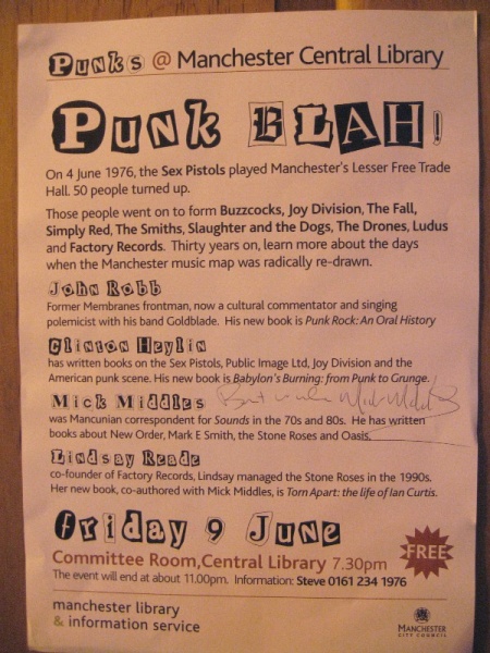 Punks @ Manchester Central Library, 9 June 2006 - poster