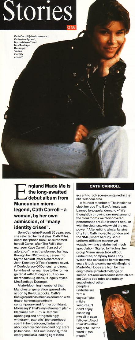 Article from Q Magazine on Cath Carroll circa 1991