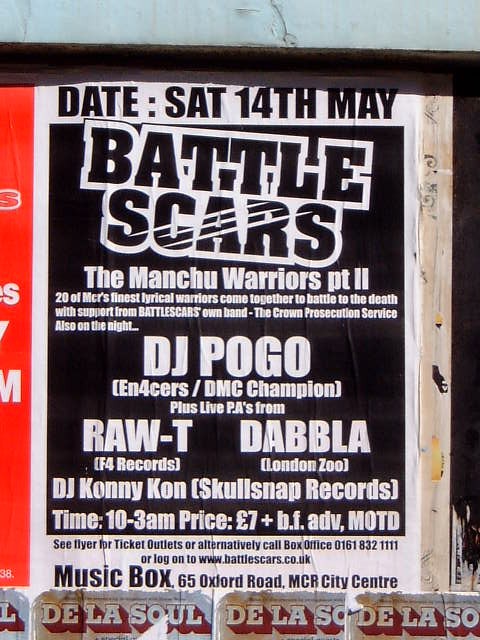 RAW-T: Live PA at Battle Scars, 14 May 2005; street poster