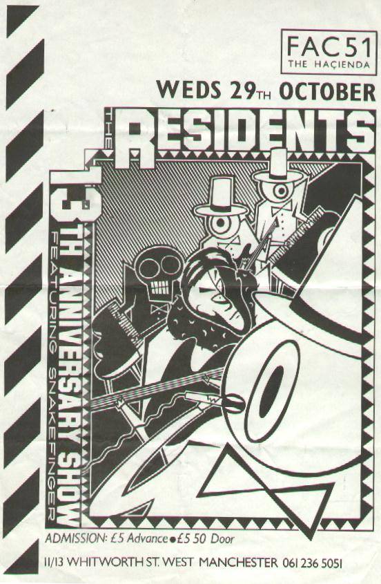 Flyer for gig by the legendary group The Residents at the Hacienda