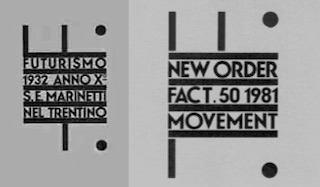 Fact 50 Movement album cover designed by Peter Saville next to source material by Fortunato Depero, a key protagonist of the Futurist movement