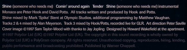 Monaco - Shine (Someone Who Needs Me); back cover detail
