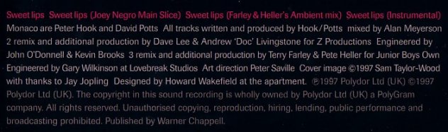 Monaco - Sweet Lips (CD1); back cover detail