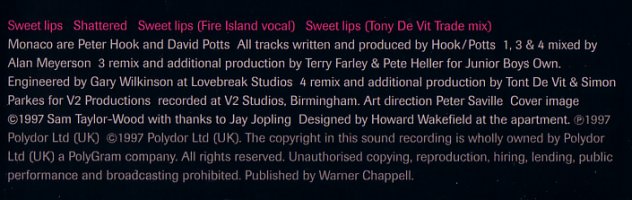 Monaco - Sweet Lips (CD2); back cover detail