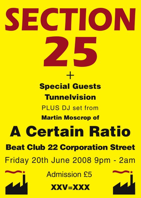 Section 25 - Live at Beat Club, Blackpool, Friday 20 June 2008; flyer