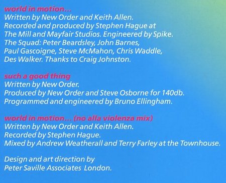 World in Motion, World Cup 2002 reissue, back cover detail including credits